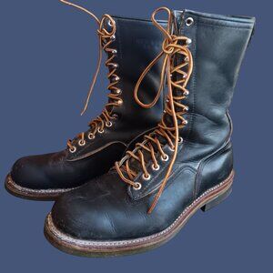 8.5 E Vintage Red Wing Mens Black Leather Lace-Up Work Boots 919 Lineman 1976